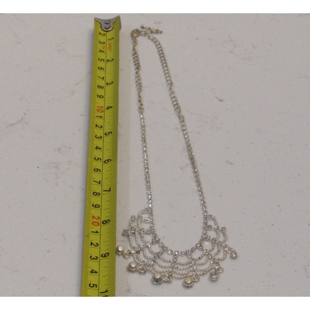 Silver Tone Clear Beaded Collar Necklace Retro Victorian Witchy Whimsygoth HOCO - Picture 4 of 10